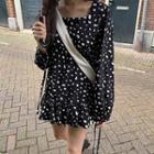 Polka Dot Square-neck High-waist Puff-sleeve Dress