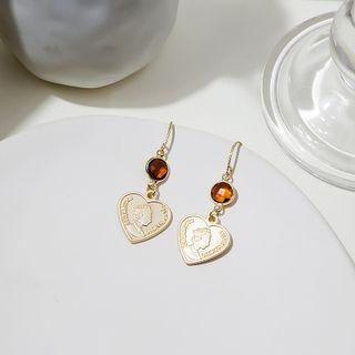 Heart Coin Drop Earring E1548-6 - 1 Pair - Gold & Brown - One Size