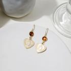 Heart Coin Drop Earring E1548-6 - 1 Pair - Gold & Brown - One Size