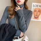 Cowl-neck Striped T-shirt In 5 Colors