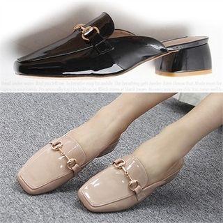 Metal-trim Square-toe Patent Mules