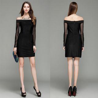Long Sheer Sleeve Off-shoulder Party Dress