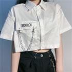 Short-sleeve Lettering Chain Cropped Shirt