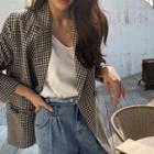 Double-breasted Houndstooth Blazer Beige - One Size