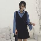 Plain Long-sleeve Loose-fit Shirt / Plain Slim-fit Sleeveless Dress