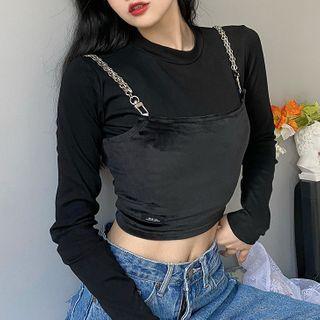 Long-sleeve T-shirt / Chain Strap Camisole Top