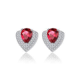 Sterling Silver Elegant Brilliant Geometric Triangle Stud Earrings With Red Cubic Zirconia Silver - One Size