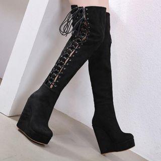 Lace Up Over-the-knee Platform Wedge Boots