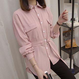 Asymmetric-hem Pinstripe Shirt