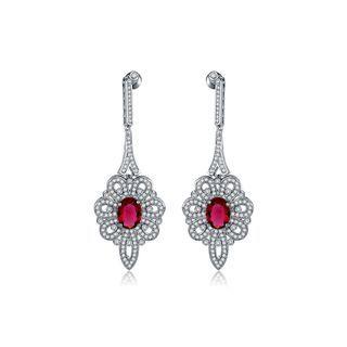 Fashion And Elegant Geometric Pattern Earrings With Red Cubic Zirconia Silver - One Size