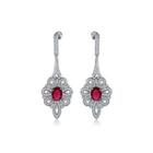Fashion And Elegant Geometric Pattern Earrings With Red Cubic Zirconia Silver - One Size