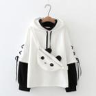 Mock Two Piece Hoodie With Bag - White - One Size