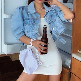 Puff-sleeve Cropped Denim Jacket