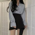 Tie-sleeve Shirt / Asymmetric-hem Skirt