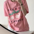 Short-sleeve Fruit Print T-shirt Pink - One Size