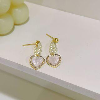 Heart Shell Faux Pearl Alloy Dangle Earring 1 Pair - My33695 - Faux Pearl & Rhinestone - White - One Size