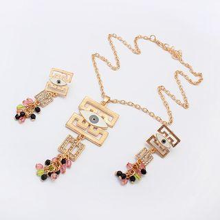 Set: Eye-accent Rhinestone Pendant Necklace + Dangle Earring