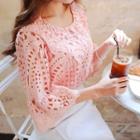 Ruffle-cuff Perforated Lace Blouse