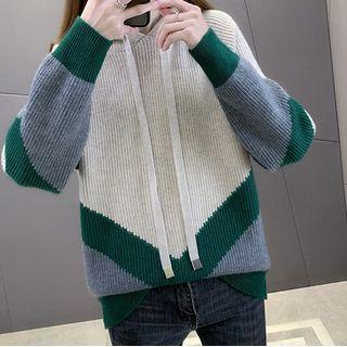 Contrast Loose Fit Hooded Sweater