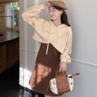Long-sleeve Asymmetrical Hem Cropped Hoodie / Plain Mini Tank Dress