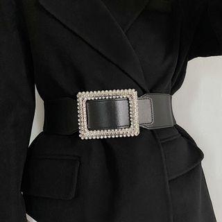 Faux Leather Thick Belt 282 - Black - One Size