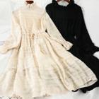 Long-sleeve Mock-neck Midi A-line Chiffon Dress