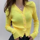 Ribbed Knit Cardigan Yellow - One Size