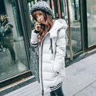 Stripe Trim Puffer Coat