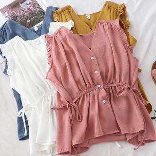 V-neck Bow Accent Sleeveless Blouse