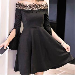 Wide-sleeve Perforated A-line Dress