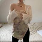 Asymmetrical Tie-dyed Tube Top / Pointelle Knit Crop Cardigan