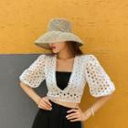 Openwork Lace Crop Blouse White - One Size