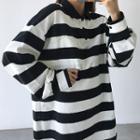 Polo Collar Striped Long-sleeve T-shirt Stripes - Black & White - One Size