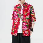Elbow-sleeve Floral Print Frog-button Shirt