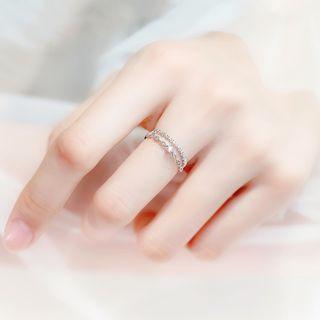 925 Sterling Silver Rhinestone Layered Open Ring 1 Pcs - Silver - One Size