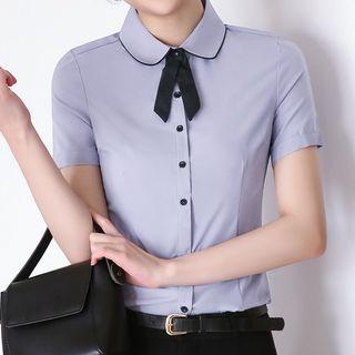 Short-sleeve Bow-neck Shirt