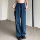 High-waist Frayed Striped Loose-fit Jeans