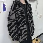 Zebra Print Fleece Zip-up Hoodie