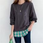 Plaid Shirt-hem Embroidered Sweatshirt