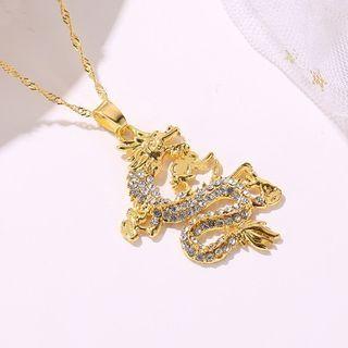 Rhinestone Dragon Pendant Necklace 01 - 7668 - Gold - One Size