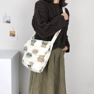 Bear Print Furry Crossbody Bag As Shown In Figure - One Size