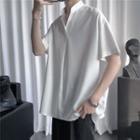 Short-sleeve Stand-collar Plain Shirt