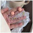 Dog Print Acrylic Heart Drop Earring / Clip-on Earring #6142 - 1 Pair - Drop Earrings - Pink & Transparent - One Size