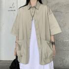 Elbow-sleeve Plain Shirt Jacket