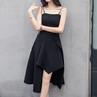 Sleeveless Diagonal-hem Dress