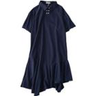 Plain Irregular Hem Short-sleeve Dress