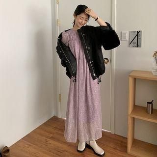 Shirred Paisley Chiffon Maxi Dress