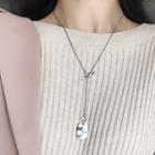 925 Sterling Silver Pendant Y Necklace L190 - Silver - One Size