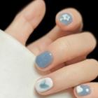 Heart & Flower Print Faux Nail Tips R207 - Blue - One Size