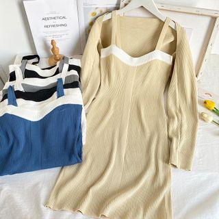 Set: Sleeveless Knit Midi Dress + Cape Top In 5 Colors